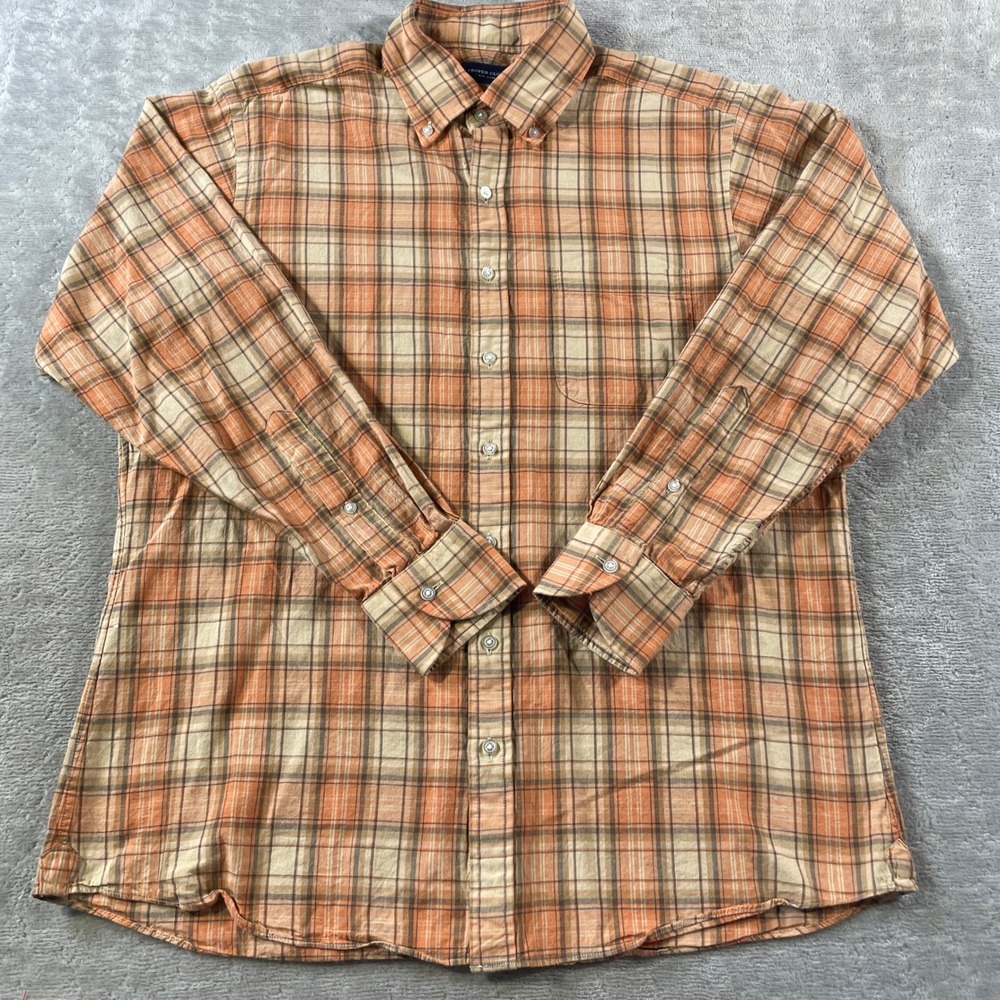 Proper Cloth Shirt Mens 17.5‎ XL Orange Plaid Casual Preppy Luxury Cotton Light